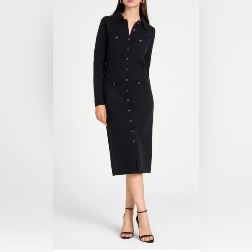 WAFY Morgan Long Sleeve Midi Sweater Dress - Black